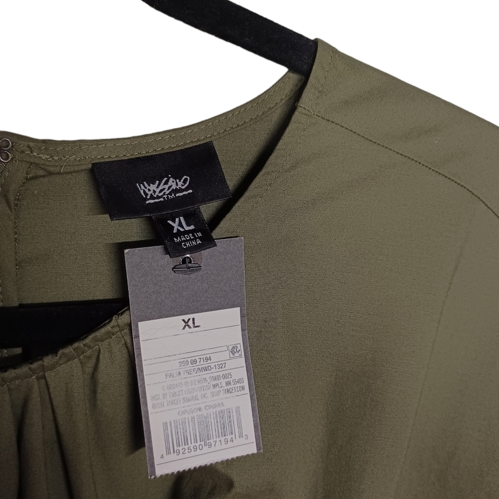 MOSSIMO Palm Tree Green Short Sleeve Pleated Tie Front Romper X-Large NWT - Picture 3 of 6